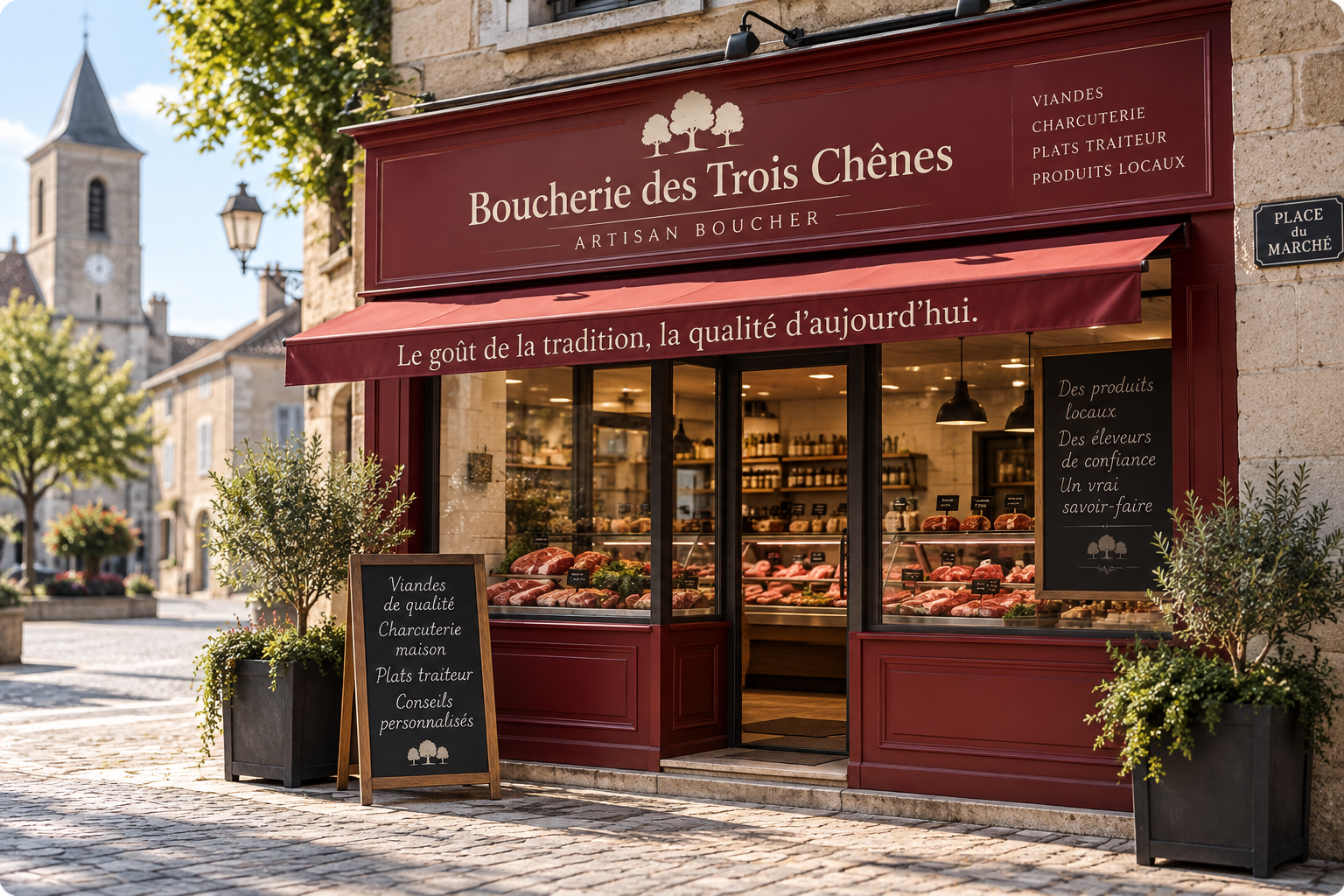 Devanture de la Boucherie des Trois Chênes à Lauréana
